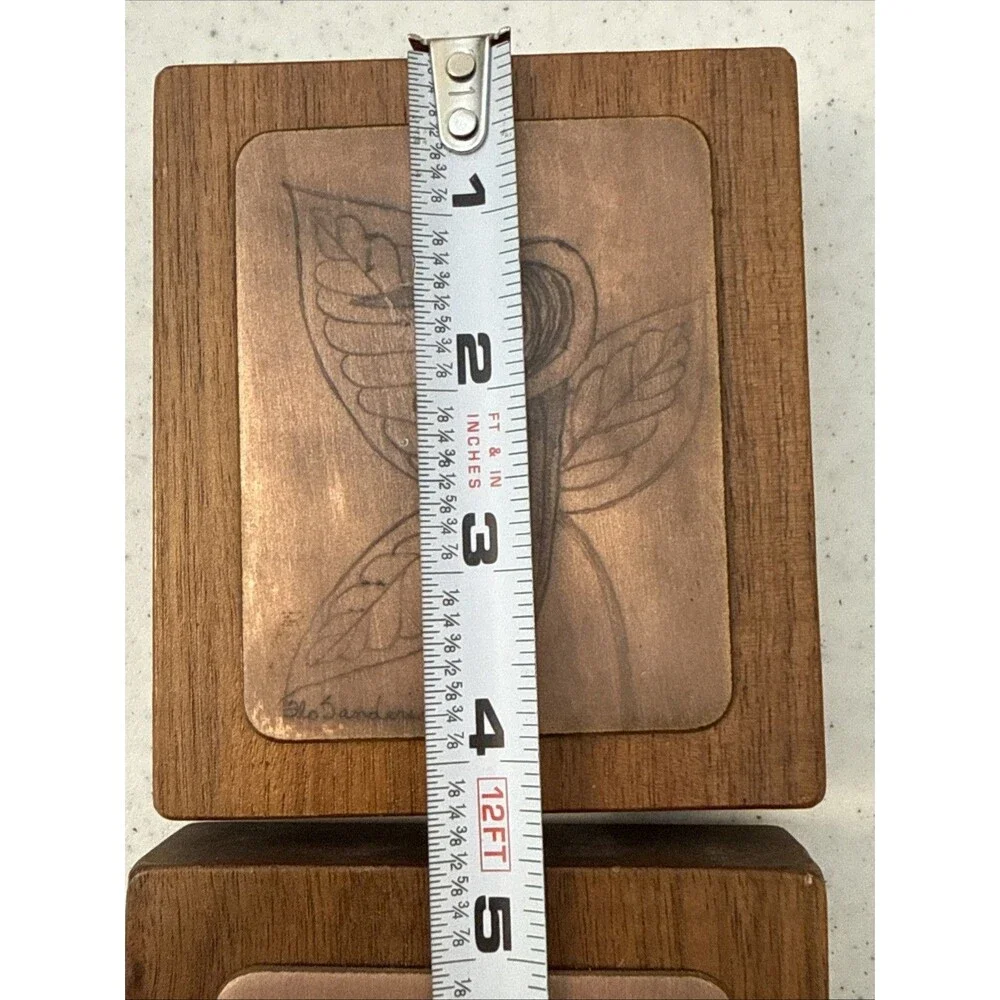 Botanical Wall Art Plaque Set Copper Tone Leaf Relief on Wood Lot 2